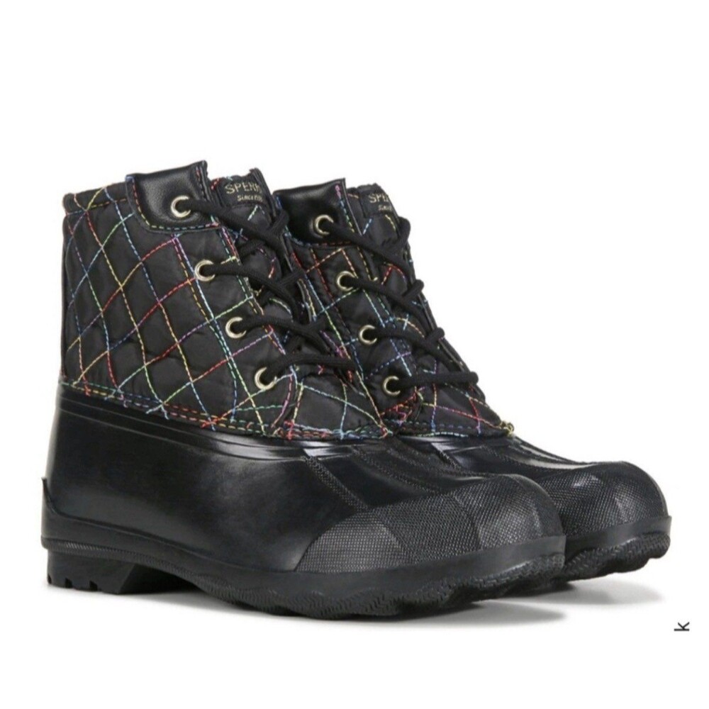 Sperry Port Kid’s Girls Rain Boots Black Rainbow Size 9M NWT Waterproof